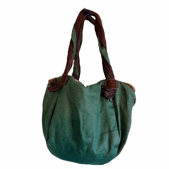 LUANA Green Canvas Hobo Bag Strappy Dual Handle Shoulder Handbag Zip Closure GUC - Picture 5 of 14